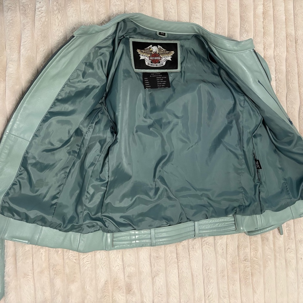 Harley Davidson Women's Leather Jacket - color Soft Aqua Blue Size M - Picture 3 of 8